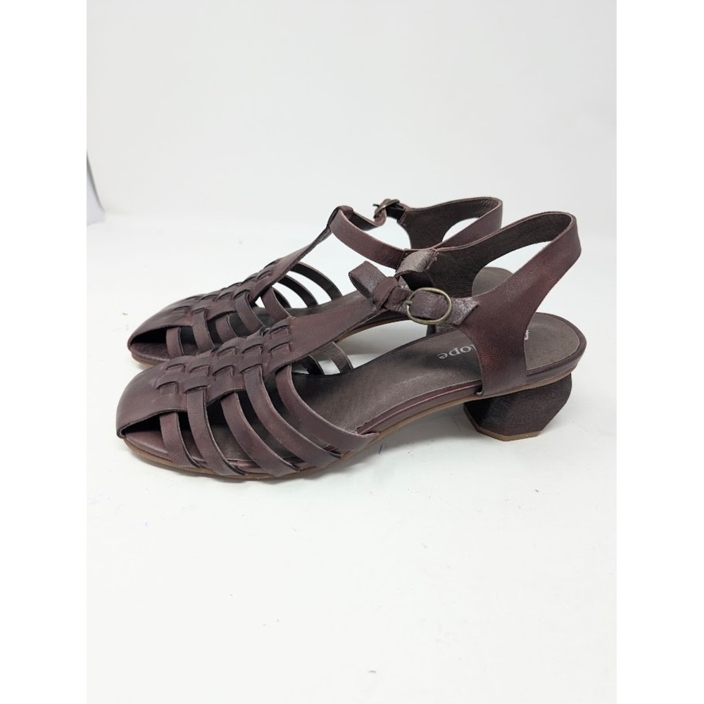 Antelope Aren Leather Heeled Sandal T-Strap Women Fisherman Block Heel Brown 39